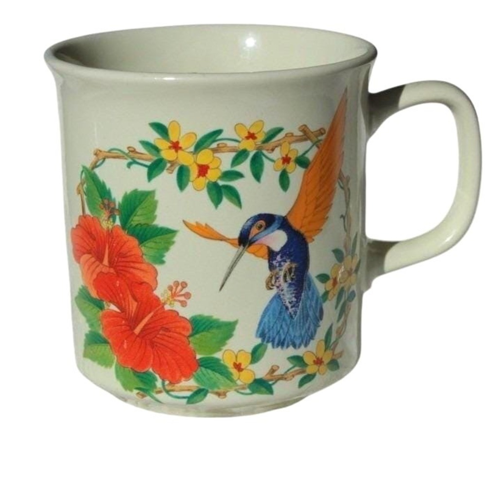 Vintage‎ Japan Hummingbird Floral Mug Coffee Tea Cup Hibiscus